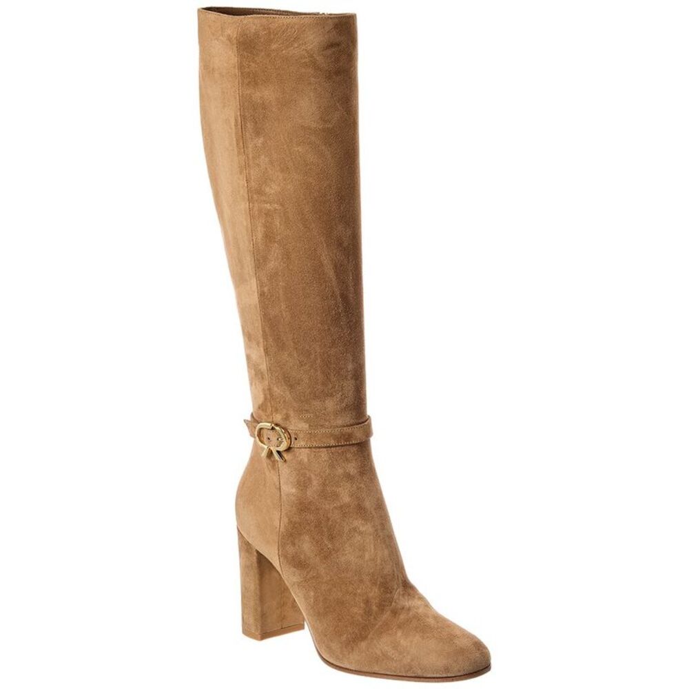 Gianvito Rossi Ribbon 85 Suede Knee-High Boot, Beige